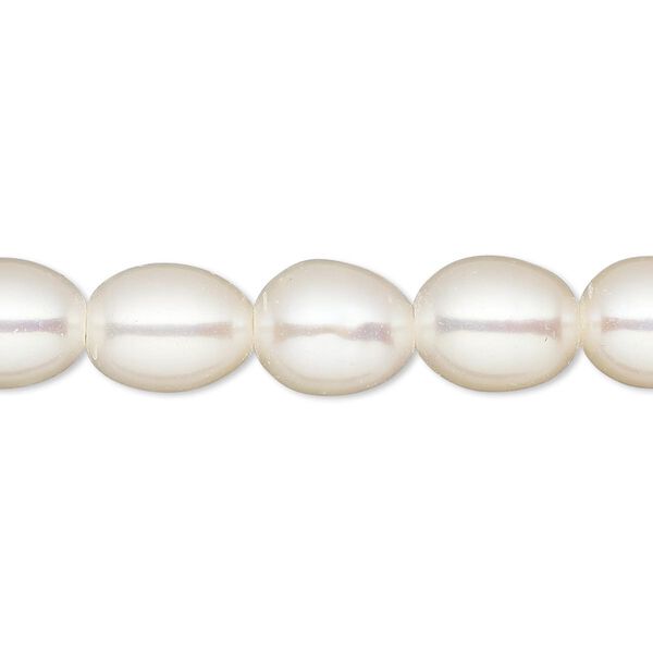 Pearl, White Lotus™, cultured freshwater (bleached), white, 8.5-9.5mm rice, C grade, Mohs hardness 2-1/2 to 4. Sold per 15-1/2" to 16" strand. image number 0