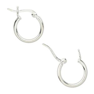 Earring hoop 1pkg8 sterling silver, 14mm round / latch-back closure, 4 pair