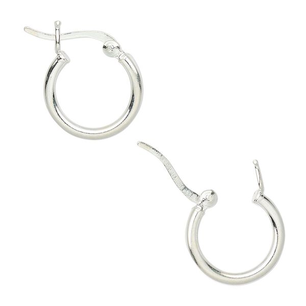 Earring hoop 1pkg8 sterling silver, 14mm round / latch-back closure, 4 pair image number 0