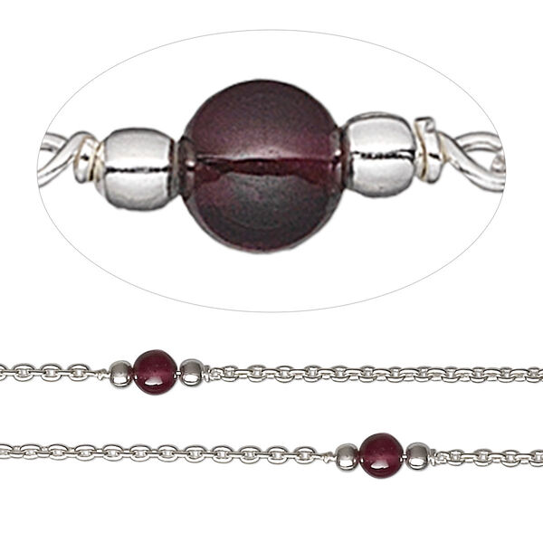 Garnet / sterling silver 1pkg1, beaded chain natural 5 foot 4mm image number 0