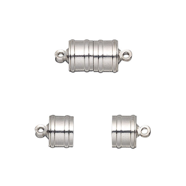 Clasp, magnetic, silver-finished brass, 11.5x8mm ribbed barrel. Sold individually. image number 0