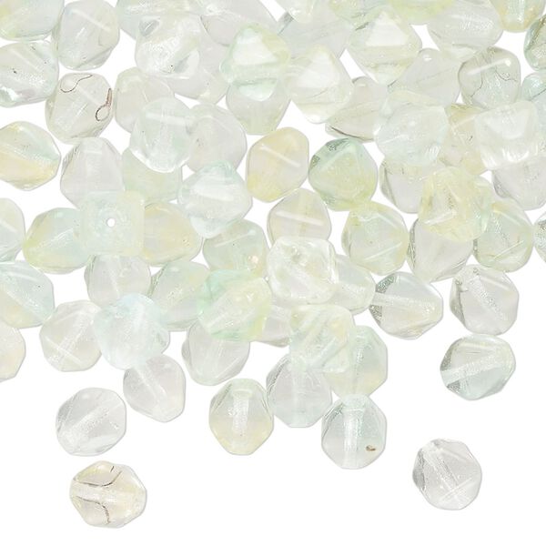 Bead, Czech pressed glass, transparent light mint green, 6x5mm double cone. Sold per 1-ounce pkg, approximately 140 beads. image number 0