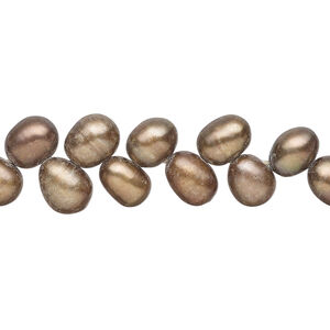 Freshwater pearl 1pkg1, herringbone-drilled rice, 13 inch brass 6x6mm-9x7mm cultured