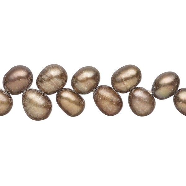 Freshwater pearl 1pkg1, herringbone-drilled rice, 13 inch brass 6x6mm-9x7mm cultured image number 0
