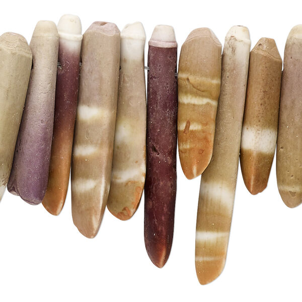 Bead, sea urchin shell (natural), 14x3mm-32x5mm freeform stick, Mohs hardness 3-1/2. Sold per 15-1/2" to 16" strand. image number 0
