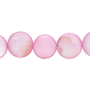 Mother-of-pearl shell 1pkg1, puffed flat round bead 15 inch bright pink 12-13mm