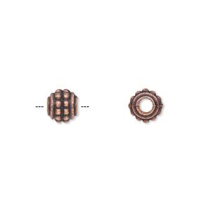 Bead, antique copper-plated "pewter" (zinc-based alloy), 7x6mm rondelle. Sold per pkg of 50.