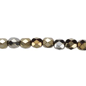 Bead, Czech fire-polished glass, opaque iris brown, 6mm faceted round. Sold per 15-1/2" to 16" strand.