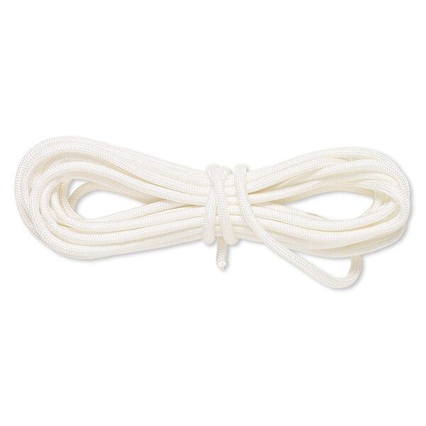 Cord, nylon parachute, white, 4mm round, 550-pound test. Sold per pkg of 16 feet. image number 0