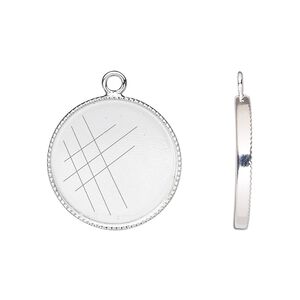Drop, silver-plated brass, 19mm round with beaded edge and 18mm round bezel cup setting. Sold per pkg of 6.