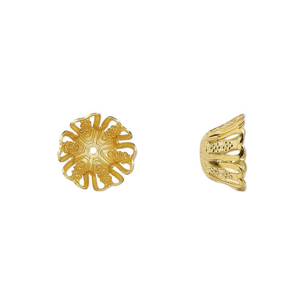 Bead cap, gold-finished steel, 11x6.5mm filigree basket, fits 8-10mm round bead. Sold per pkg of 20. image number 0