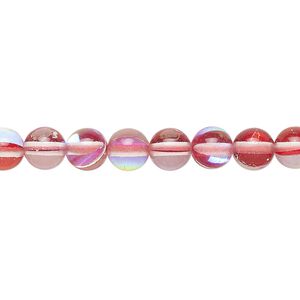 Bead, iridescent glass, transparent red, 6mm round. Sold per 15-1/2" to 16" strand.