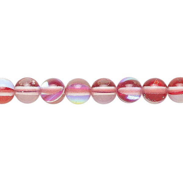 Bead, iridescent glass, transparent red, 6mm round. Sold per 15-1/2" to 16" strand. image number 0
