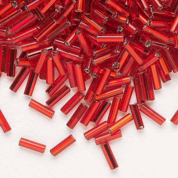 Bead, Preciosa Ornela Czech glass, bugle bead, pkg/50g, 1/4 inch, silver-lined transparent red, (97070). image number 0