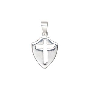 Pendant, sterling silver, 15.5x13mm shield with cross cutout. Sold individually.