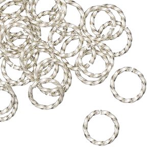 Jump ring, copper / zinc / nickel, nickel silver, 10mm hand-cut twisted round, 7.5mm inside diameter, 16 gauge. Sold per pkg of 50.