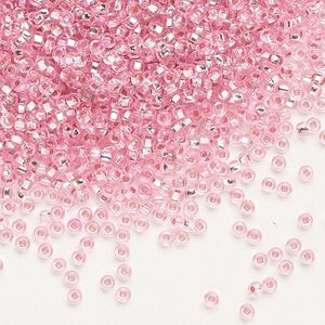 Seed bead, Preciosa Ornela Czech glass, pkg/50g, #11 rocaille, transparent silver-lined light pink, (18273).
