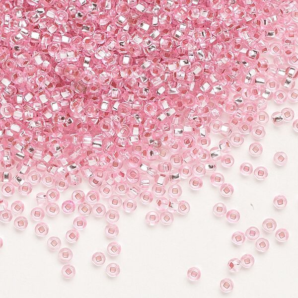 Seed bead, Preciosa Ornela Czech glass, pkg/50g, #11 rocaille, transparent silver-lined light pink, (18273). image number 0
