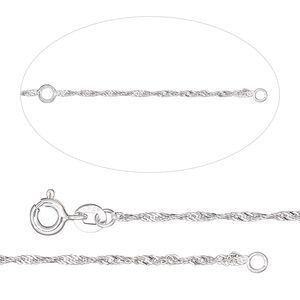 Chain 1pkg1 sterling silver Singapore, 1.3mm / springring clasp, Gossamer™ 18 & 20 inch