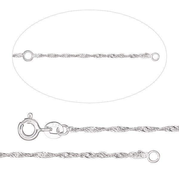 Chain, sterling silver, 1.3mm Singapore, adjustable at 18 and 20 inches with springring clasp. Sold individually. image number 0