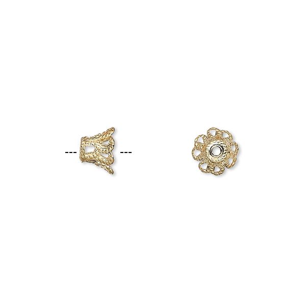 Bead cap, gold-plated brass, 7x5mm basket, fits 7-9mm bead. Sold per pkg of 500. image number 0
