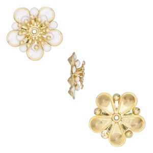 Component, epoxy and gold-finished copper, white, 19mm center-drilled single-sided flower. Sold per pkg of 2.