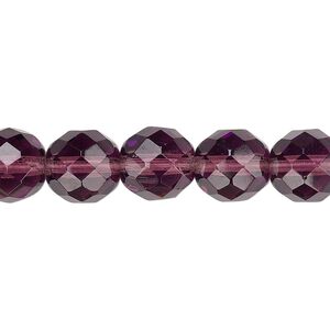 Bead, Czech fire-polished glass, translucent amethyst purple, 10mm faceted round. Sold per 15-1/2" to 16" strand, approximately 40 beads.
