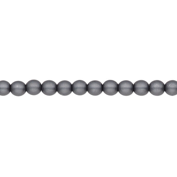 Bead, Czech pearl-coated glass druk, opaque matte dark grey, 4mm round. Sold per 15-1/2" to 16" strand. image number 0