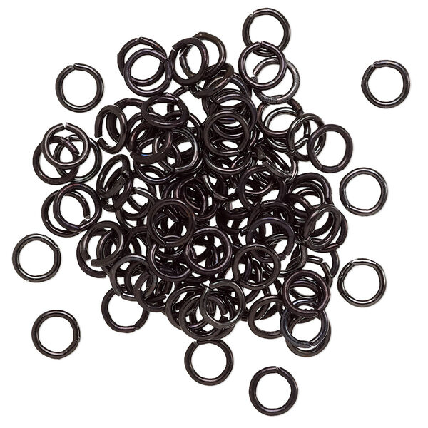 Jump ring, anodized aluminum, black, 5mm round, 3.4mm inside diameter, 20 gauge. Sold per pkg of 100. image number 0
