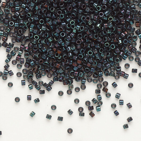 Seed bead, Delica®, glass, pkg/50g, #11 round, opaque metallic gold iris midnight blue (DB-1003). image number 0