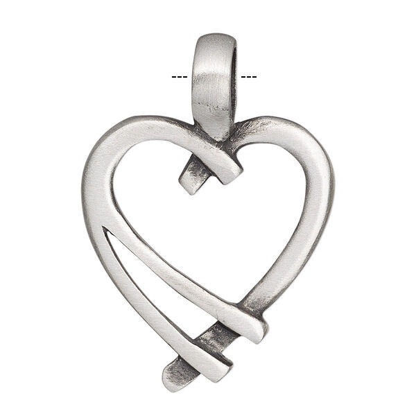 Pendant, antiqued pewter (tin-based alloy), 39x27mm single-sided fancy heart. Sold individually. image number 0
