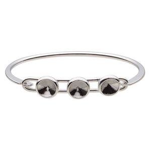 Bracelet, Almost Instant Jewelry®, bangle, imitation rhodium-finished brass, 11mm wide with (3) SS39 rivoli glue-in settings and latch bar, 7 inches. Sold individually.