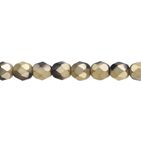 Bead, Czech fire-polished glass, opaque matte black half-coated gold-amber, 6mm faceted round. Sold per 15-1/2" to 16" strand. image number 0