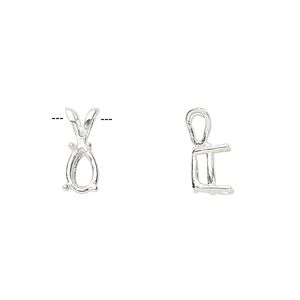 Pendant, Sure-Set™, sterling silver, 8x5mm 4-prong pear basket setting. Sold individually.