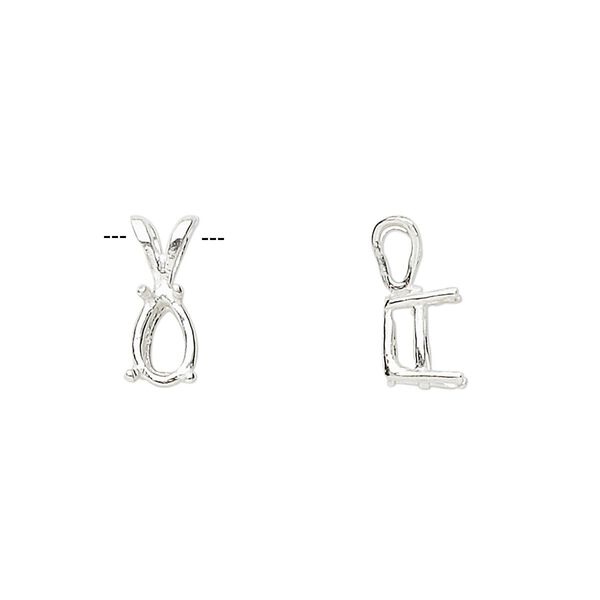 Pendant, Sure-Set™, sterling silver, 8x5mm 4-prong pear basket setting. Sold individually. image number 0