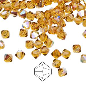 Bead 144pk topaz AB, Preciosa Czech crystal 5mm bicone