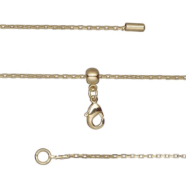 Chain, silicone and gold-finished brass, 0.9mm box, adjustable from 16 to 23-1/2 inches with lobster claw clasp and adjustable slider bead. Sold individually. image number 0