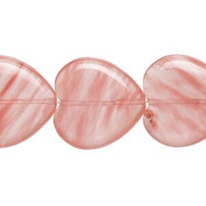 Bead, cherry "quartz" glass, 20x19mm-20mm puffed heart with 0.6-0.8mm hole. Sold per 15-1/2" to 16" strand.
