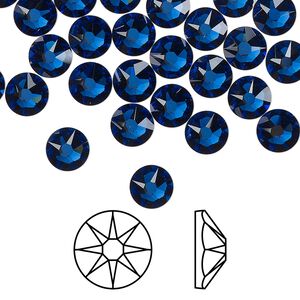 Flat back 288pk dark sapphire foil back, Swarovski® ReCreated™ 6.32-6.5mm rose round SS30 2088