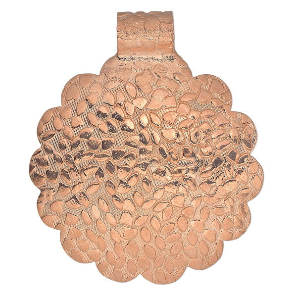 Pendant, copper, 46x39mm single-sided textured flower. Sold individually. image number 0