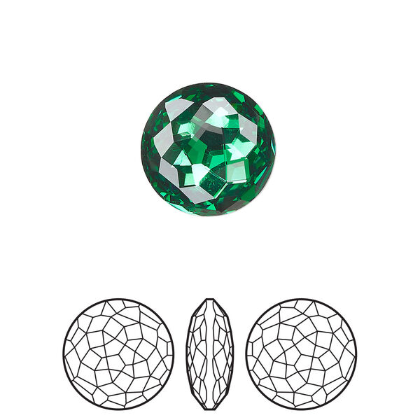 Round stone 1pk majestic green foil back, Crystal Passions® 14mm fancy round 1383 image number 0