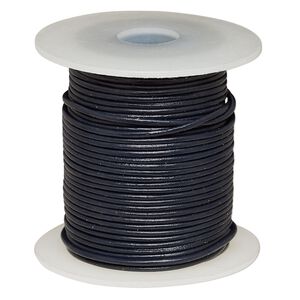 Cord, leather (dyed), navy blue, 1-1.2mm round. Sold per 25-yard spool.