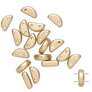 Bead, Preciosa, Czech pressed glass, opaque satin gold, 8.5x3mm half moon with (2) 0.8-0.9mm holes. Sold per pkg of 20.