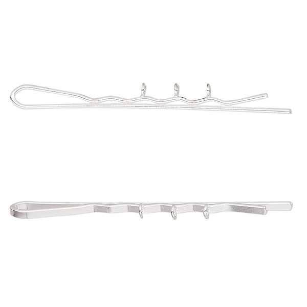 Hair clip, silver-plated steel, 2-1/4 inches with 3 closed loops. Sold per pkg of 10. image number 0