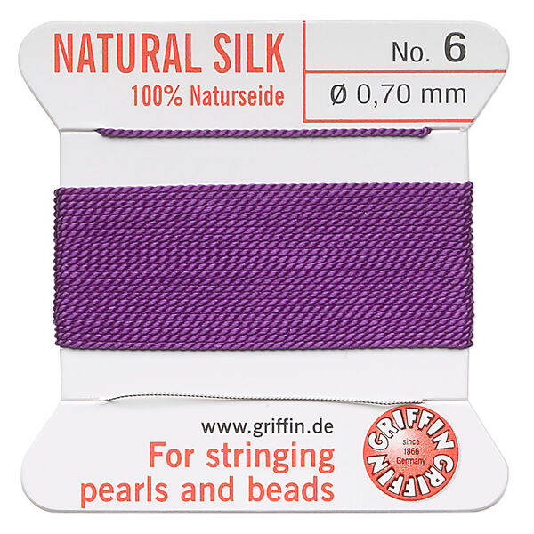 Thread, Griffin, silk, amethyst purple, size #6. Sold per 2-meter card (approximately 78 inches). image number 0