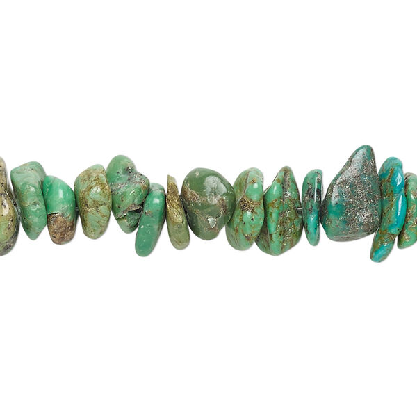Bead, turquoise (dyed / stabilized), green-brown, medium chip, Mohs hardness 5 to 6. Sold per 15" to 16" strand. image number 0