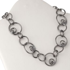 Necklace, gunmetal-plated steel, circle link, 18 inches with toggle clasp. Sold individually.