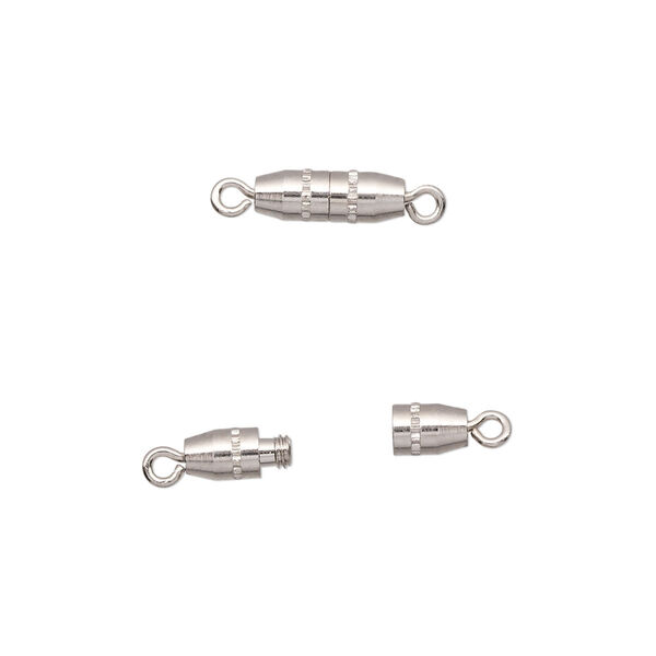Clasp, torpedo, imitation nickel-plated brass, 10x4mm oval. Sold per pkg of 100. image number 0