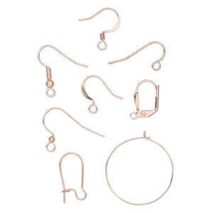 Earring mix hoop / kidney / leverback / fishhook 1pkg100 copper-plated, mixed sizes and shaped, 22-24 gauge brass / steel 50 pair