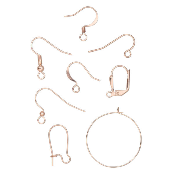 Earring mix hoop / kidney / leverback / fishhook 1pkg100 copper-plated, mixed sizes and shaped, 22-24 gauge brass / steel 50 pair image number 0